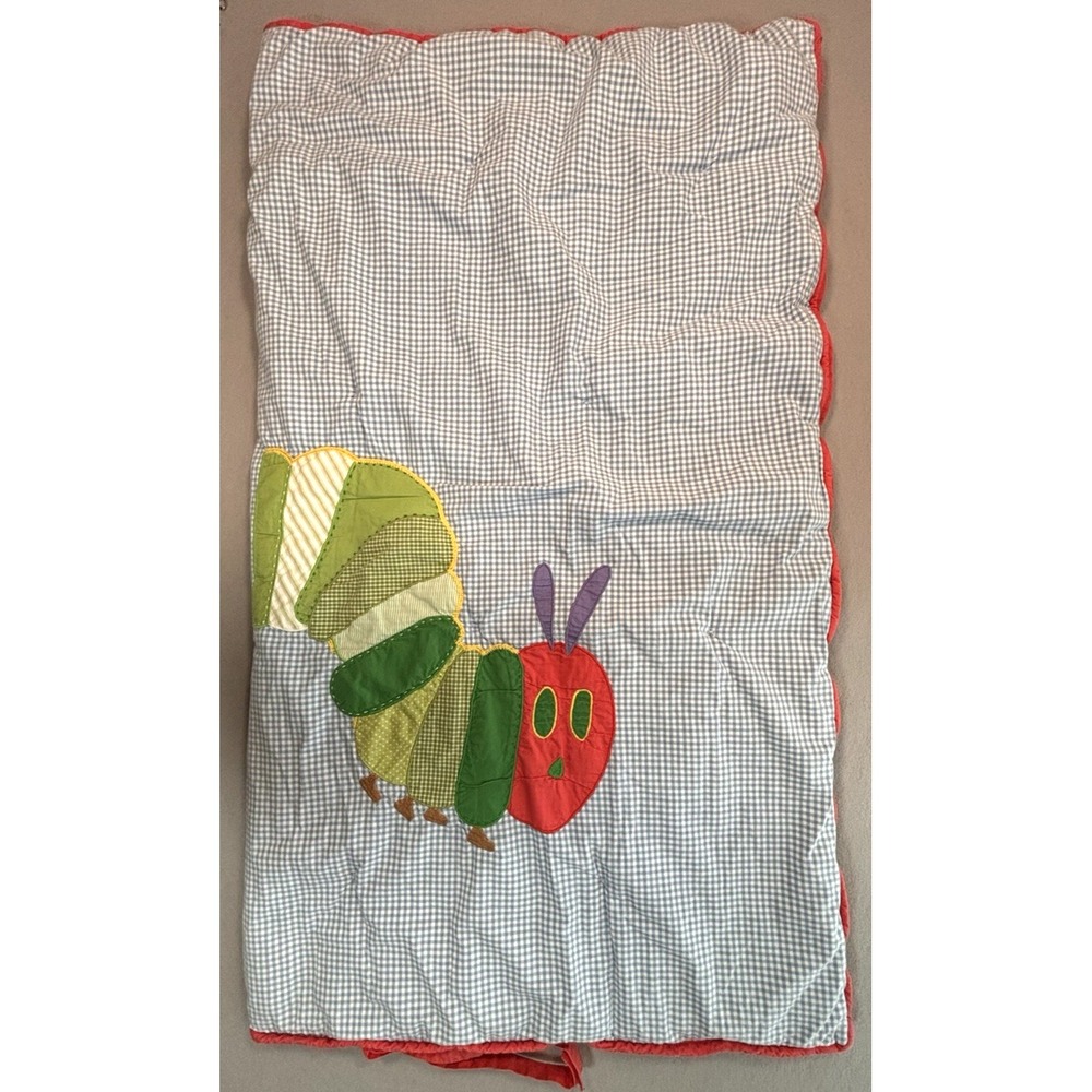 Pottery Barn Kids The Very Hungry Caterpillar Blue Check & Red Sleeping Bag
